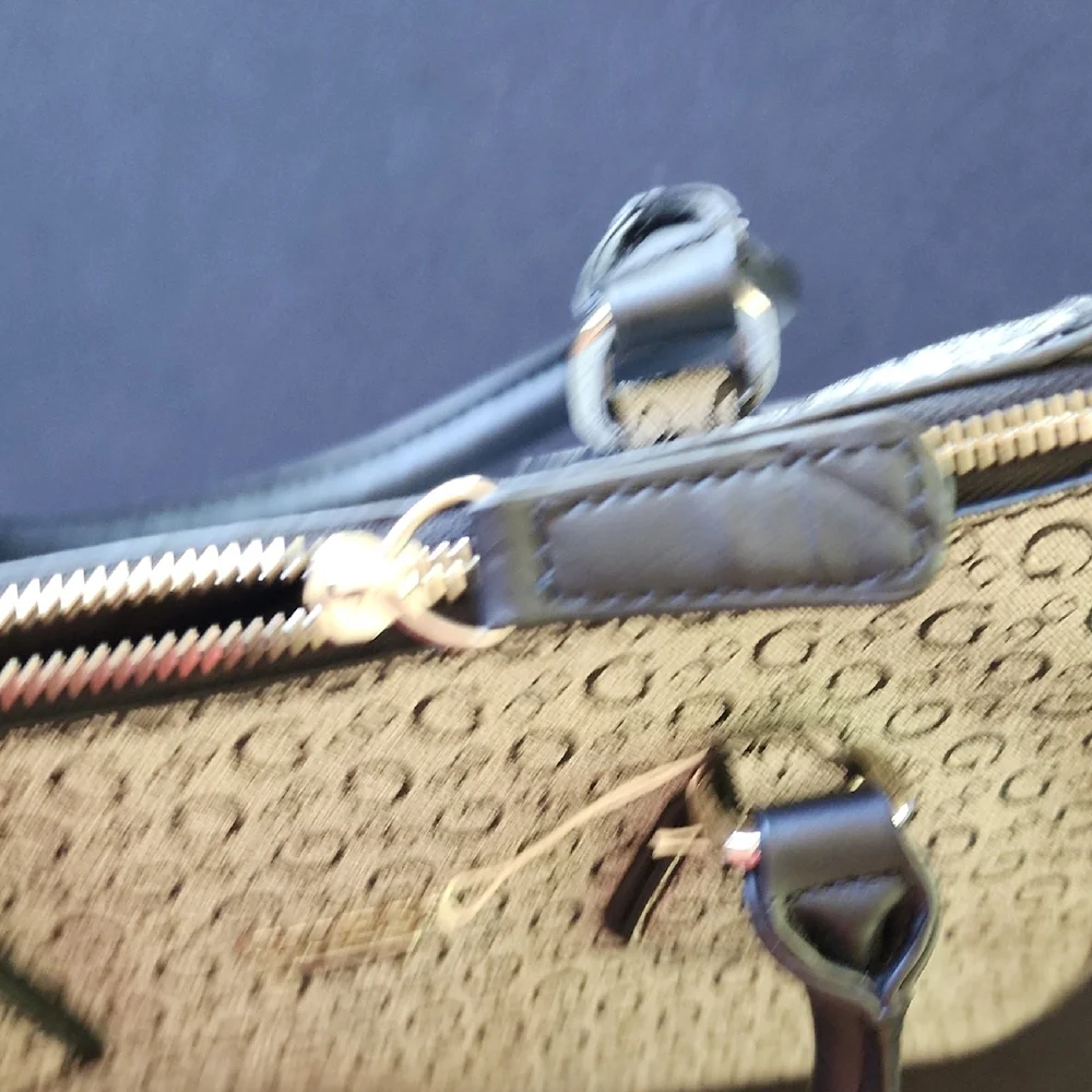 GUESS Monogram Floral Accent‎ Satchel Handbag Black Gray Top Handle